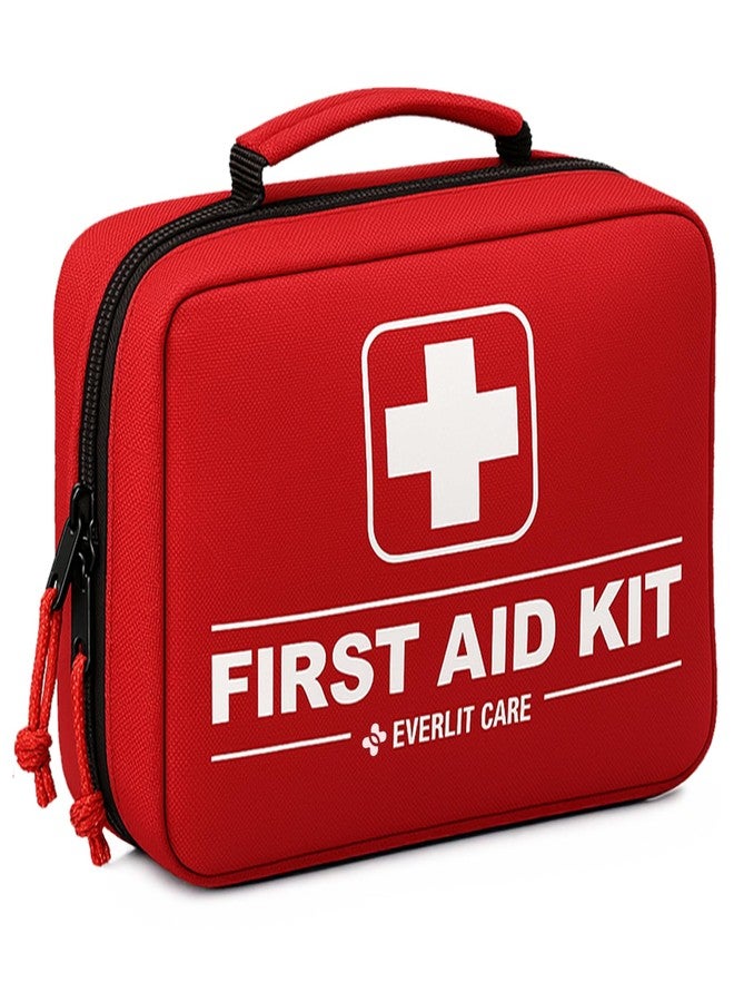 EVERLIT CARE 380 Pcs First Aid Kit for College Student, All-Purpose Medicine Kit for Cuts, Scrapes, Burns, Emergency Preparedness | for Home, Office, Car, Travel, Camping, Outdoor (Red) - Image 1